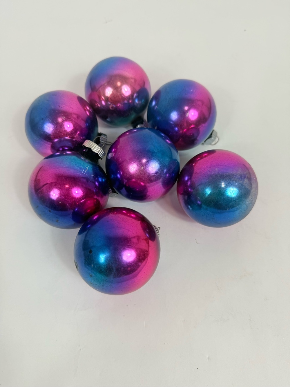 Vintage Shiny Brite Glass Ornaments Round Pink Blue Ombre 7